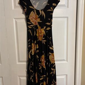 Chaps Black Maxi Dress with Pink and Gold Floral Pattern